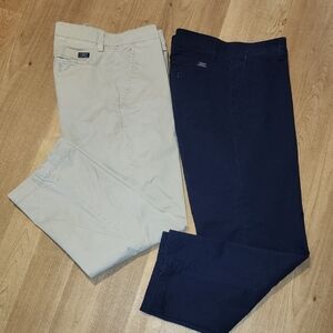 Chaps Blue and Tan Chinos Cotton Blend Flat-Front